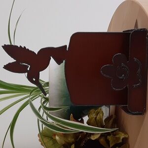 Rustic Cut Metal Hummingbird Silhouette Salt Pepper Holder 7.5"H x 4.5"W x 2"D